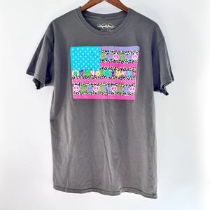 Spirit with Style Peace Love Summer American Flag Country Chic Gray Shirt Large